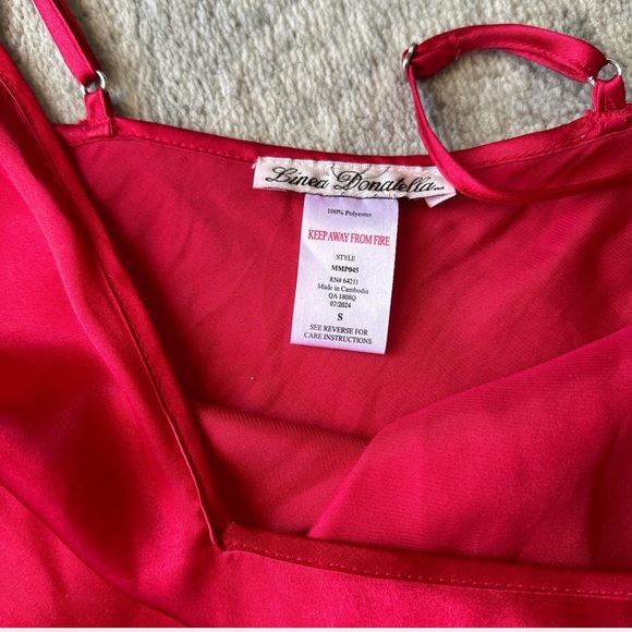 Red Satin Jumpsuit with Feather Trim - Picture 5 of 5